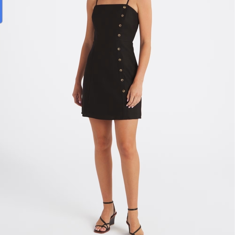 Nine Britton Black Mini Dress with Button Detail